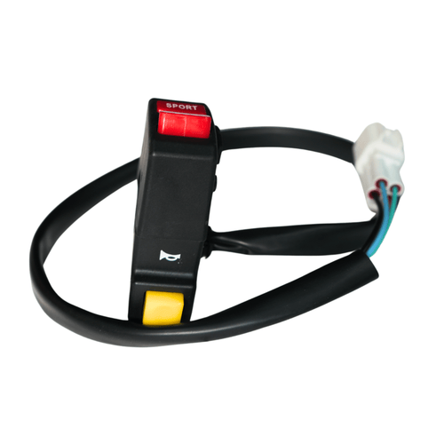 Rerode R1 8kw Mode Selector, black mode switch housing with red and yellow buttons, angled view