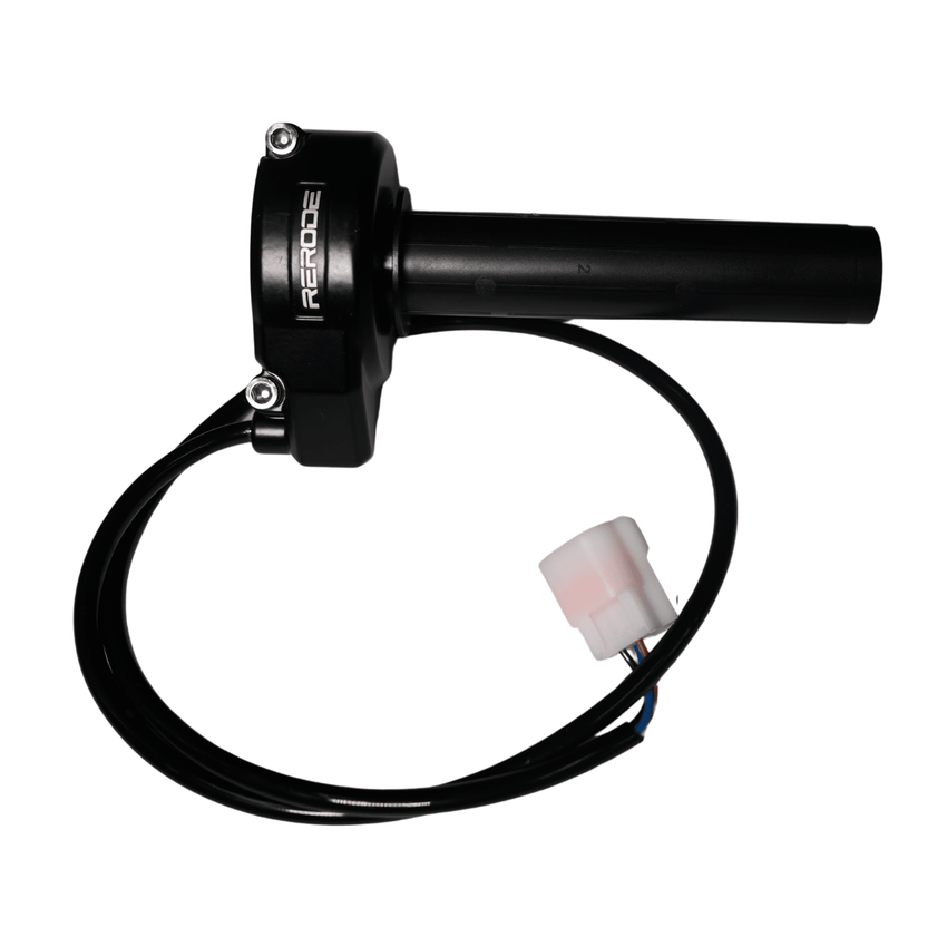 Rerode R1 8kw Throttle, black twist throttle grip with coiled wiring lead and connector