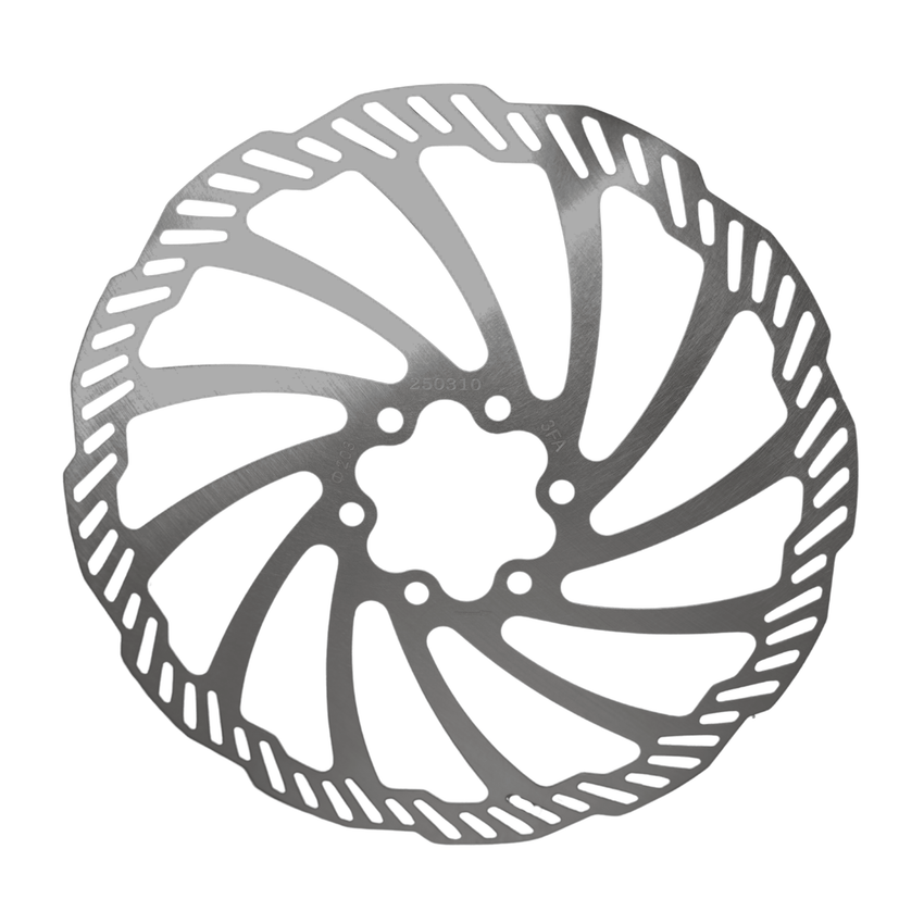 Rerode R1 Rear Brake Disc, silver wave-pattern brake rotor, alternate face view