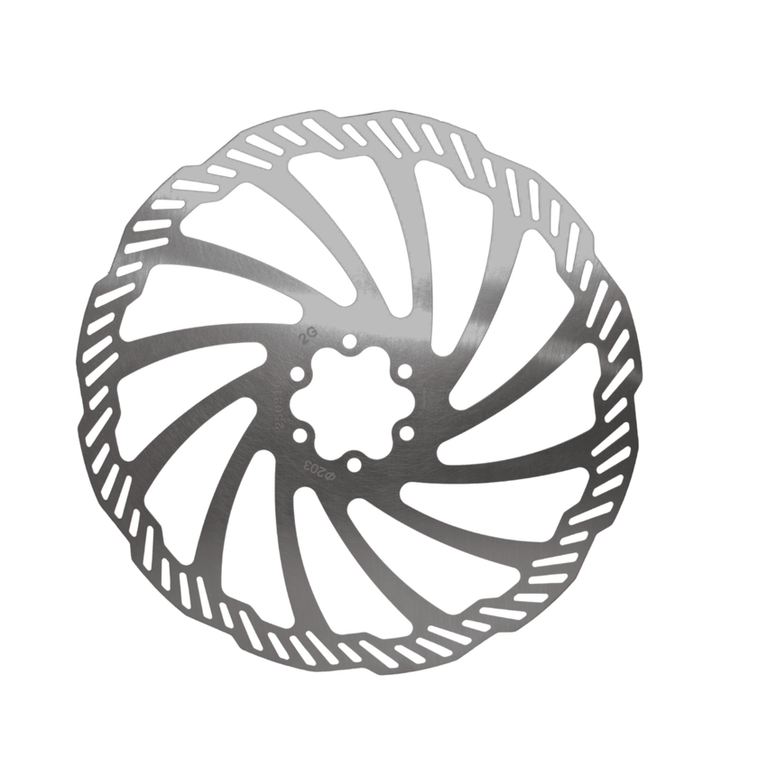 Rerode R1 Front Brake Disc, silver wave-pattern brake rotor, face view