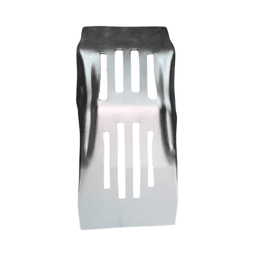 Rerode R1 Skid Plate, silver vented skid plate, angled view