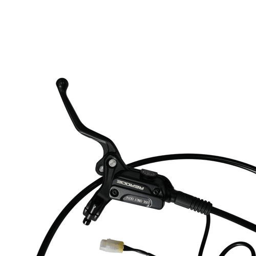 Rerode R1/R1 Plus Rear Brake Assembly, close-up of black brake lever and master cylinder