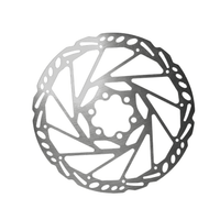 Rerode R1 Plus Rear Brake Disc, silver drilled brake rotor, face view