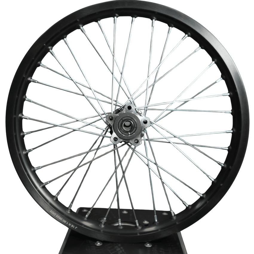 Rerode R1/R1 Plus 18" Rear Wheel, black spoked rear wheel rim with hub, full side view