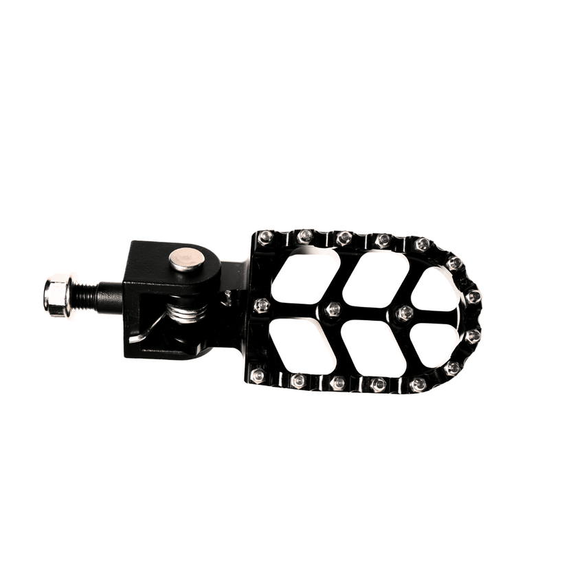 Rerode R1/R1 Plus Right Foot Peg, black and silver spiked foot peg with mounting bolt, side view