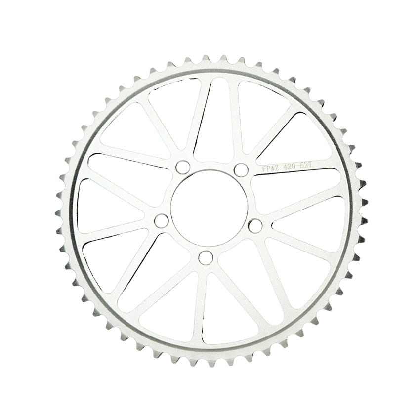 Rerode R1/R1 Plus Sprocket 52 Teeth, silver 52-tooth sprocket with spoked center, face view
