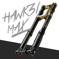 RFloXa Hawk31 Max Gold inverted front fork, three-quarter hero view