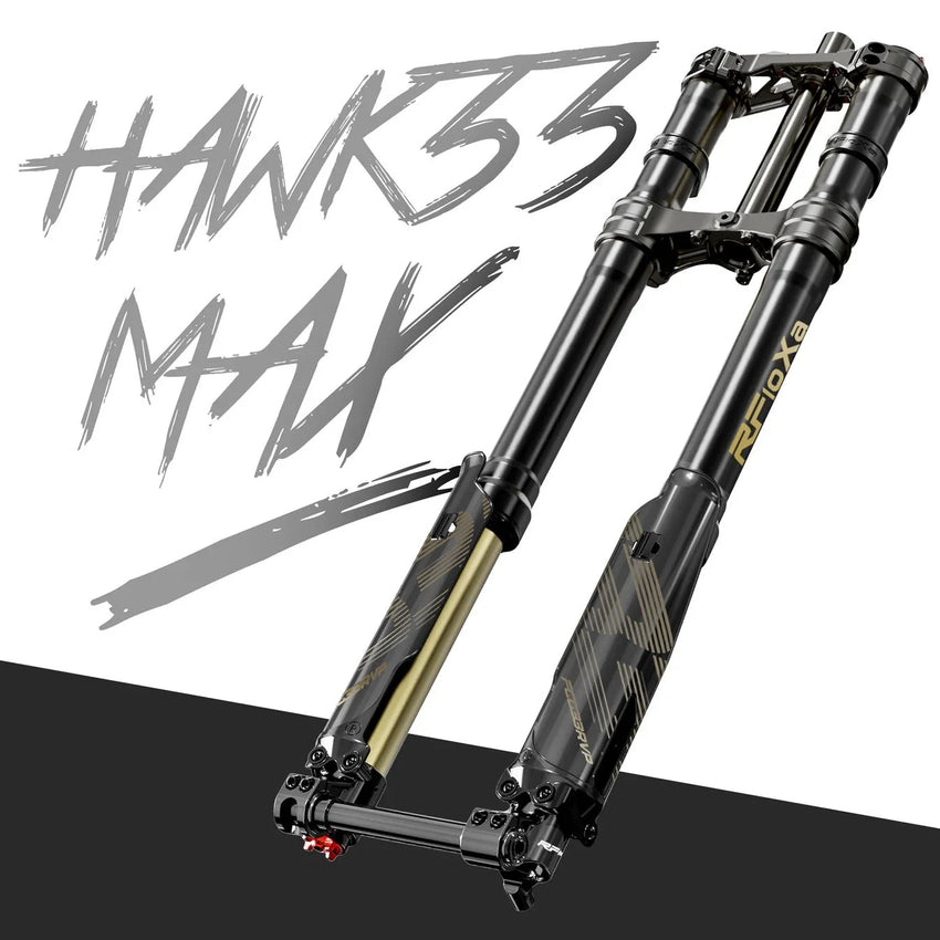 RFloXa Hawk33 Max inverted fork in black with gold stanchions
