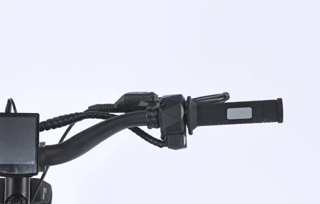 GhostCat Rubber Throttle/Grip, No Horn, black grip and throttle on handlebar beside the display